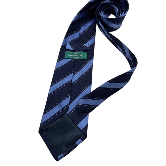 ANDREWS XL Navy/Blue Striped Silk LUXURY Tie ITALY - Picture 2 of 5